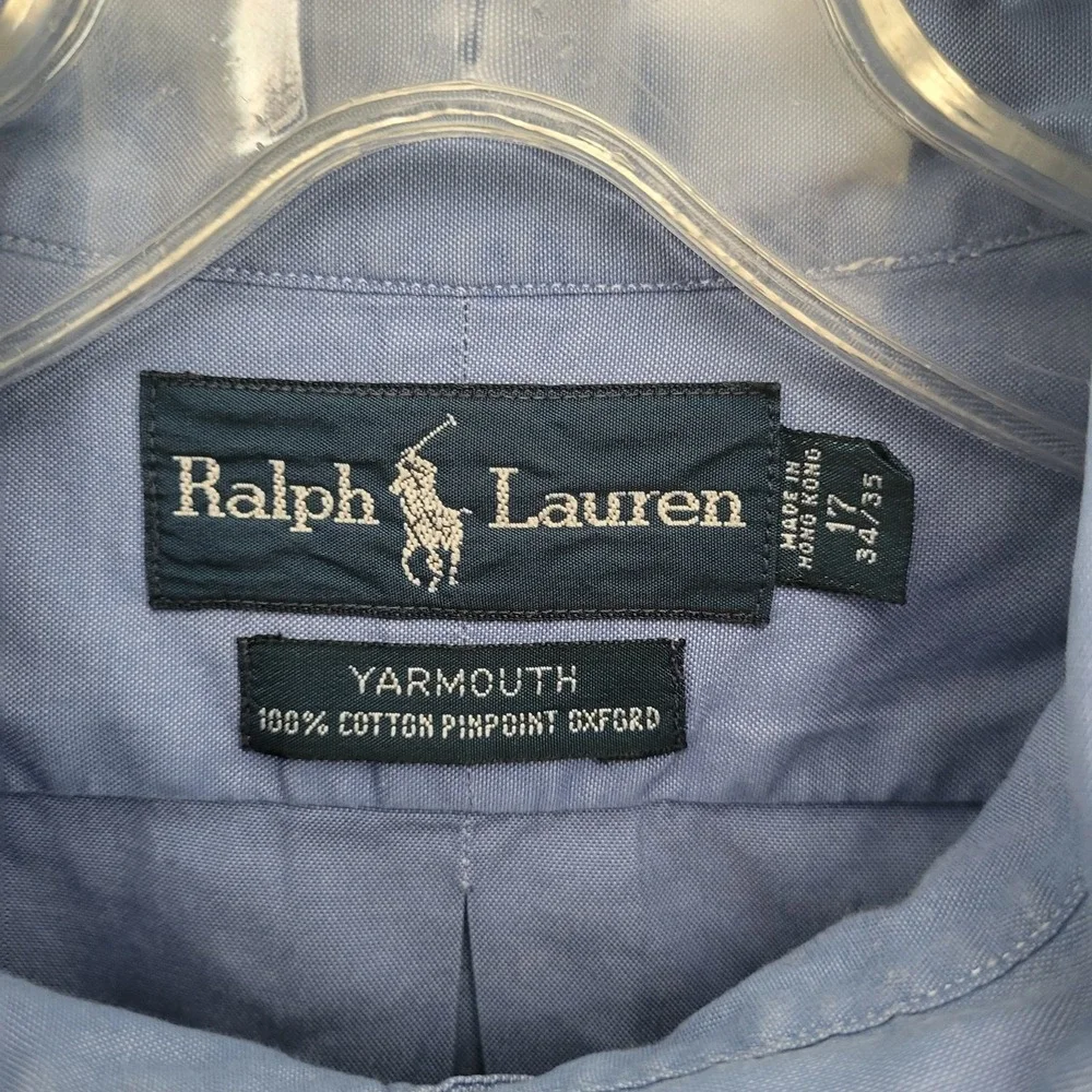 Polo Ralph Lauren Men 17 34/35 Yarmouth‎ Cotton Blue Pinpoint Oxford Shirt